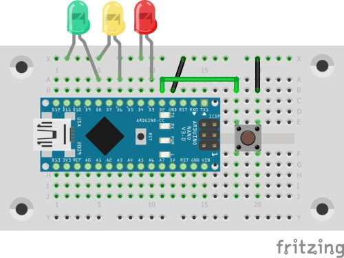Schaltung - Arduino Nano mit LEDs und Taster über INPUT_PULLUP