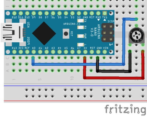 Schaltung - Arduino Nano mit Drehpotentiometer