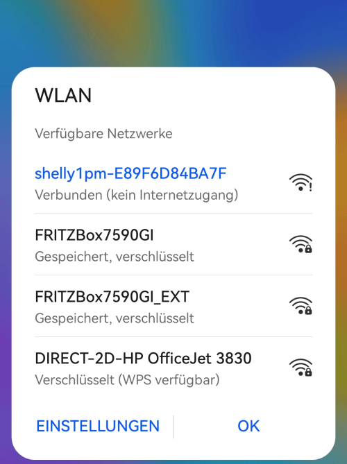 Verbindung zum Shelly-WiFi hergestellt