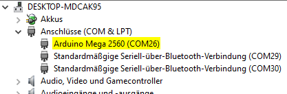 Funduino Mega 2560 im Geräte-Manager von Windows