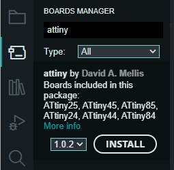 Boardverwalter der Arduino IDE mit ATTiny85