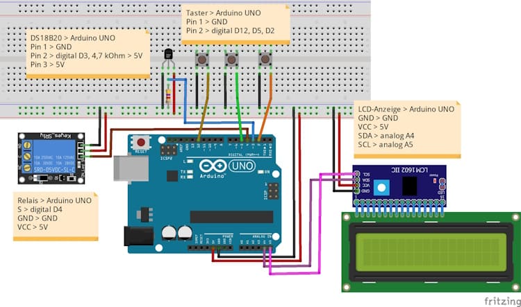 Arduino-Temperaturüberwachung: Relais per Schwellwert & Tastersteuerung mit  LCD-Anzeige - Technik Blog