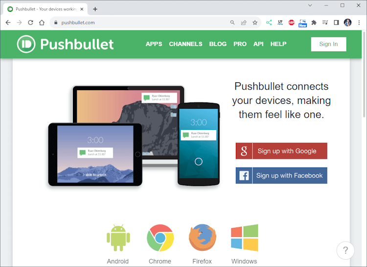 Webseite Pushbullet