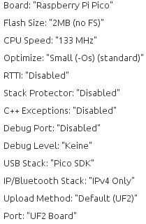 Konfiguration des Raspberry Pi Pico in der Arduino IDE