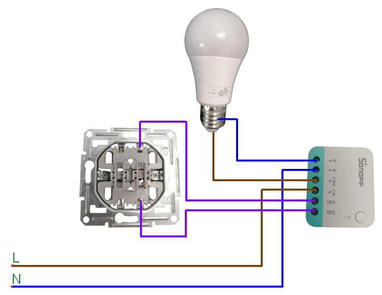 Schaltung - Sonoff Mini Extrem mit Schalter & Lampe