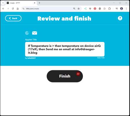 IFTTT - create air-Q Applet - Step 13