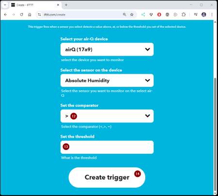 IFTTT - create air-Q Applet - Step 7b