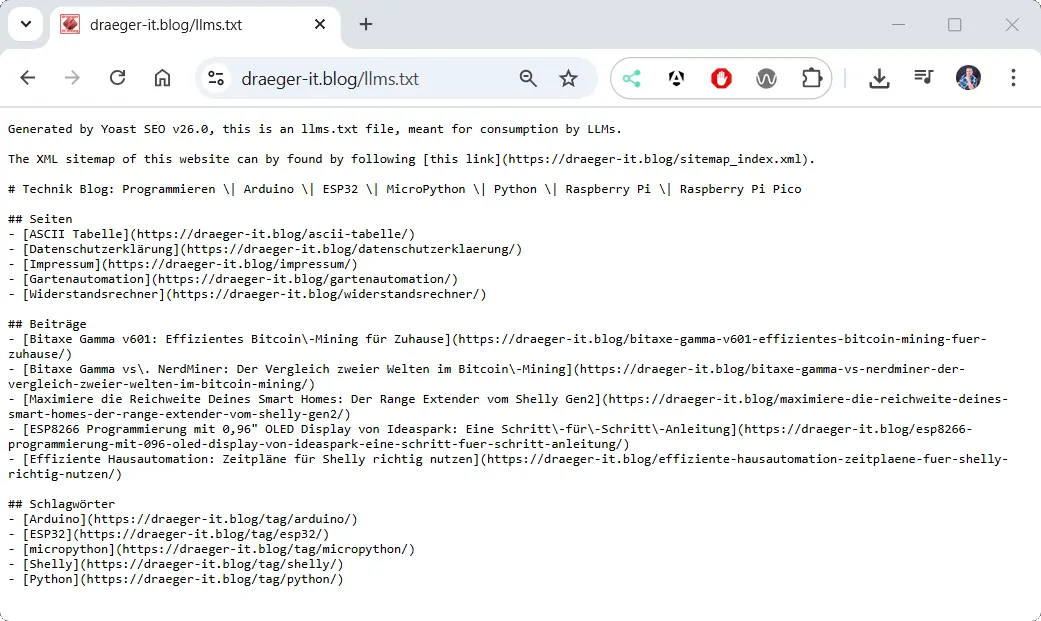 Aufruf der llms-txt im Browser zum check