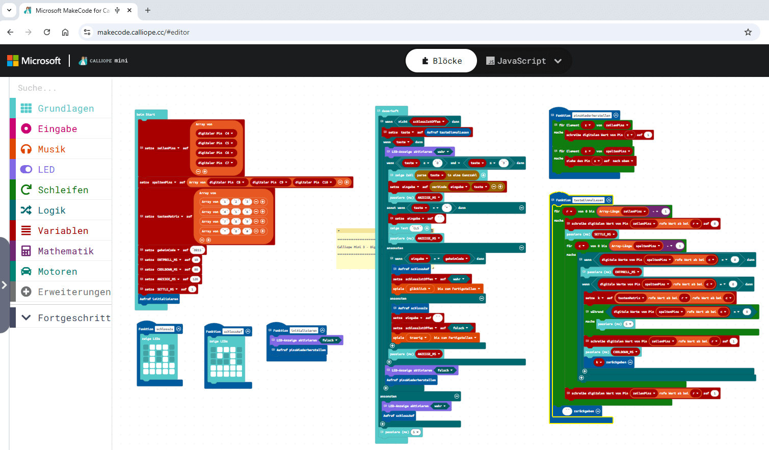 MakeCode - digitales Schloss mit Folientastatur