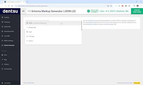 Schema Markup Generator - Step1 - Auswahl des Typs