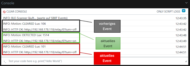 Shelly BLU Motion - Ausgabe der Events für eine Bewegung sowie der Quittierung der selbigen
