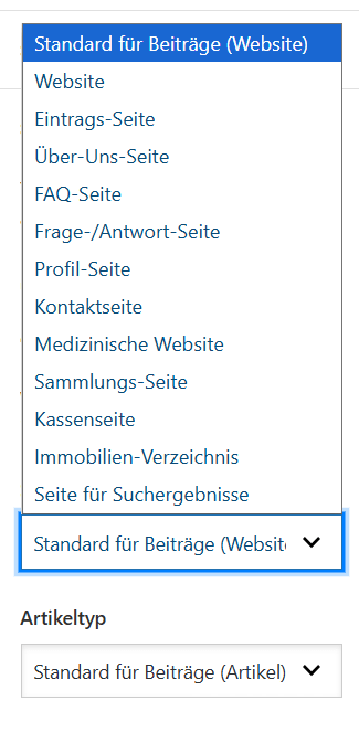 Yoast SEO - anpassen der Strukturierten Daten für einen Blogbeitrag - Seitentyp