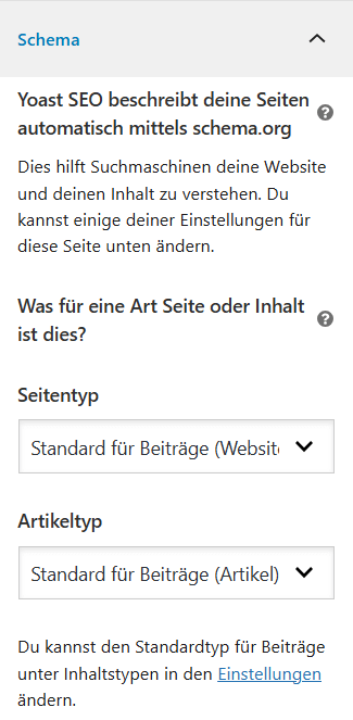 Yoast SEO - anpassen der Strukturierten Daten für einen Blogbeitrag