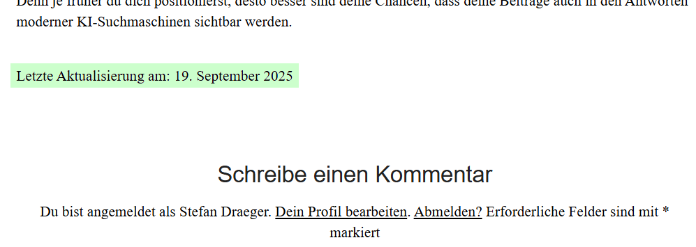 Zeitstempel der letzten Aktualisierung am Ende des Beitrages