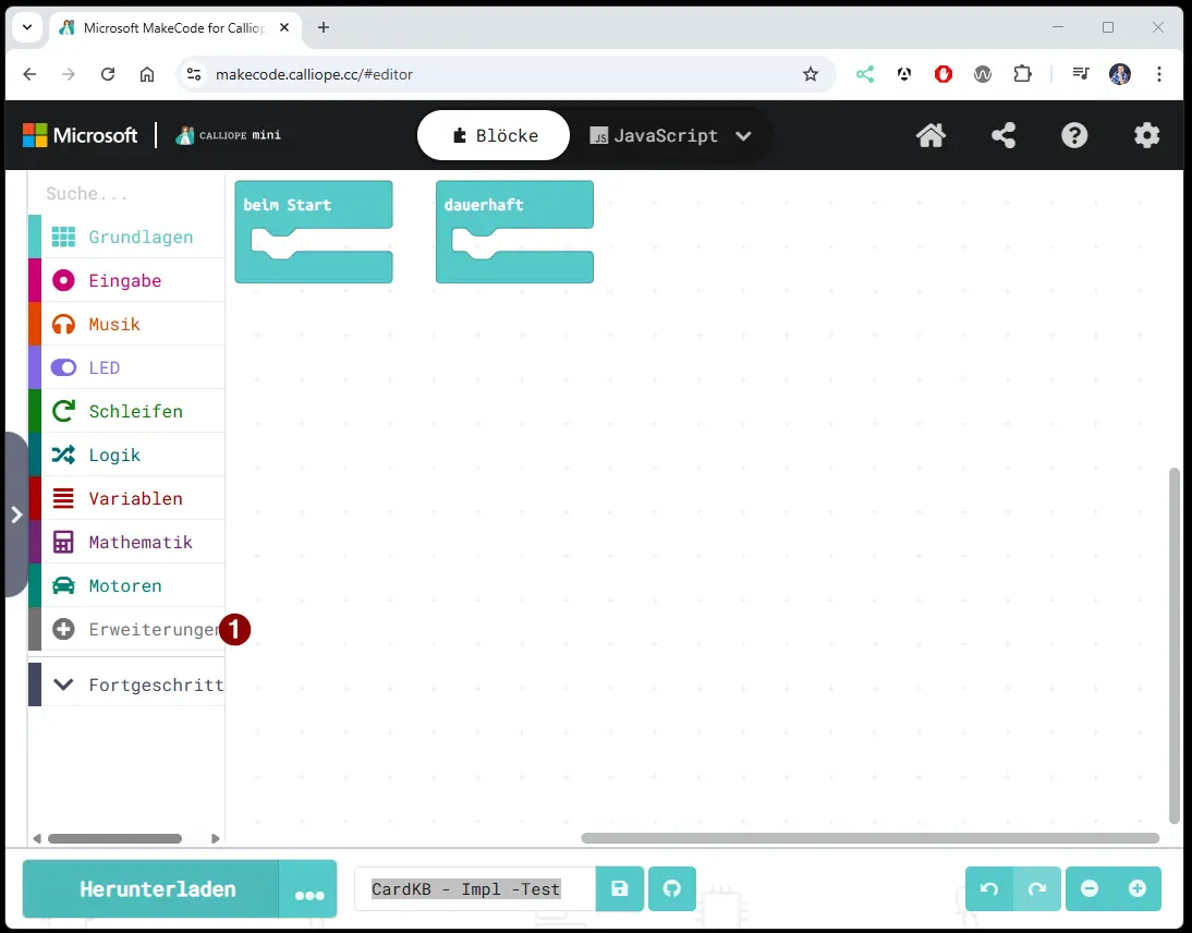 Caliope Mini - installieren CardKB Blöcke - Step1