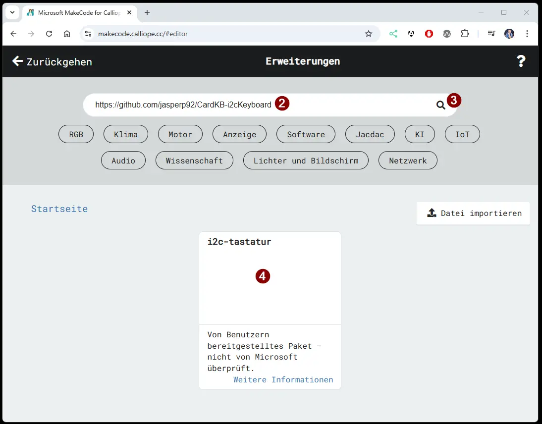 Caliope Mini - installieren CardKB Blöcke - Step2
