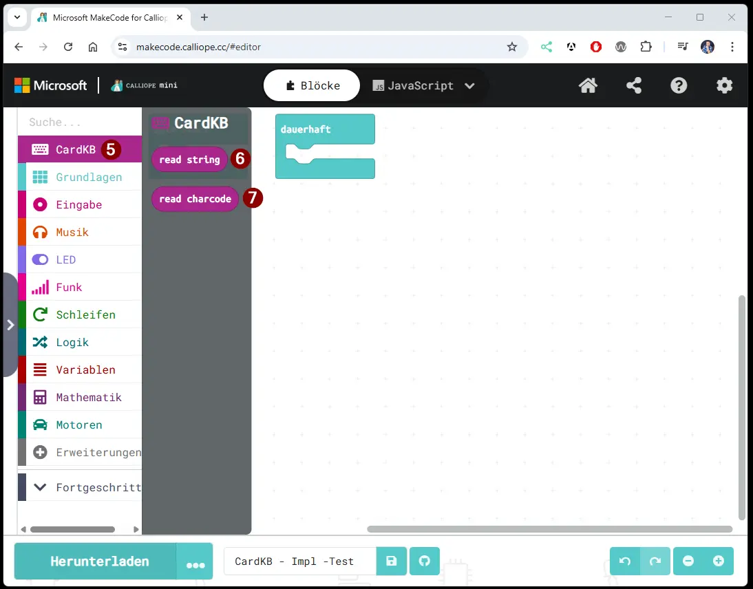 Caliope Mini - installieren CardKB Blöcke - Step3