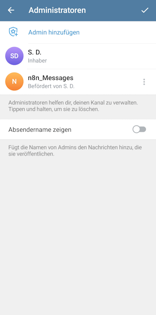Telegram - Bot zum Channel hinzufügen - Step 5