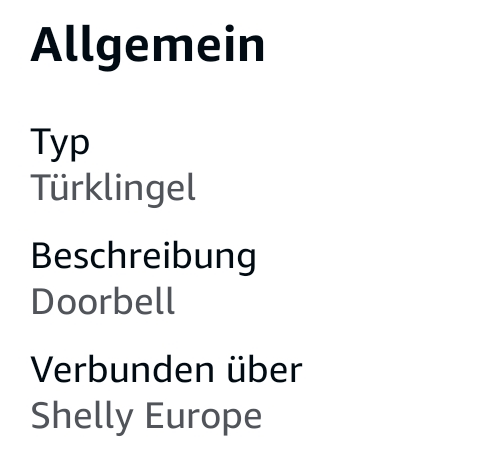 Alexa App - Eigenschaften Shelly BLU DoorWindow Sensor