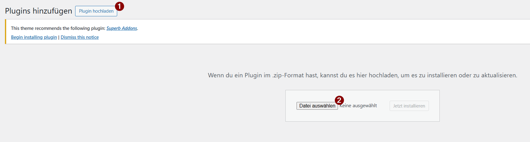 WP Upload eines Plugins via ZIP-Datei