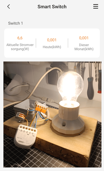 Leistungsaufnahme einer LED Leuchte am Refoss R21 in der Refoss App