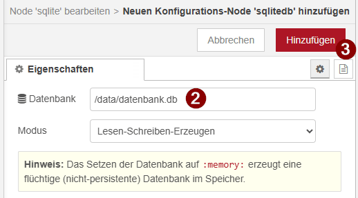 SQLite Node - Datenbank anbinden - Step 2