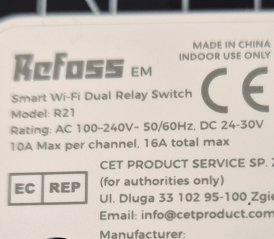 Technische Daten des Refoss R21 auf dem Gerät