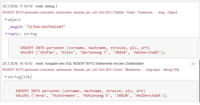 zufällige Daten erzeugt mit der Function Node