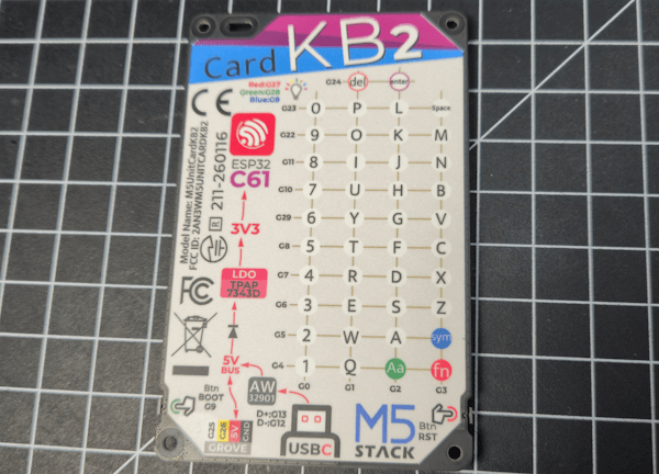 M5Stack Unit CardKB2 - Rückseite mit Pinout und Layout