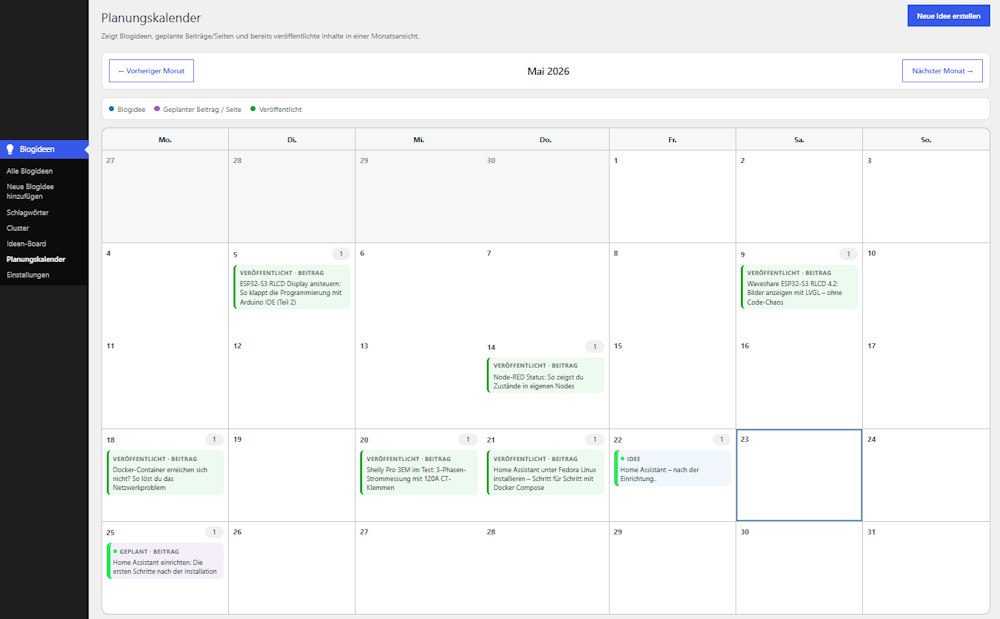 Blog Idea Board - Planungskalender