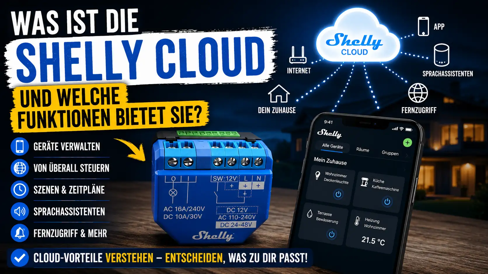 Thumbnail zum Beitrag Was ist die Shelly Cloud und welche Funktionen bietet sie mit Shelly Plus 1, App und Cloud-Symbol