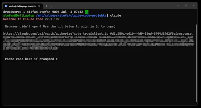 Claude Code - Login URL mit Token