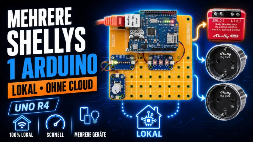 Thumbnail zum Projekt mehrere Shellys mit Arduino UNO R4 lokal und ohne Cloud steuern
