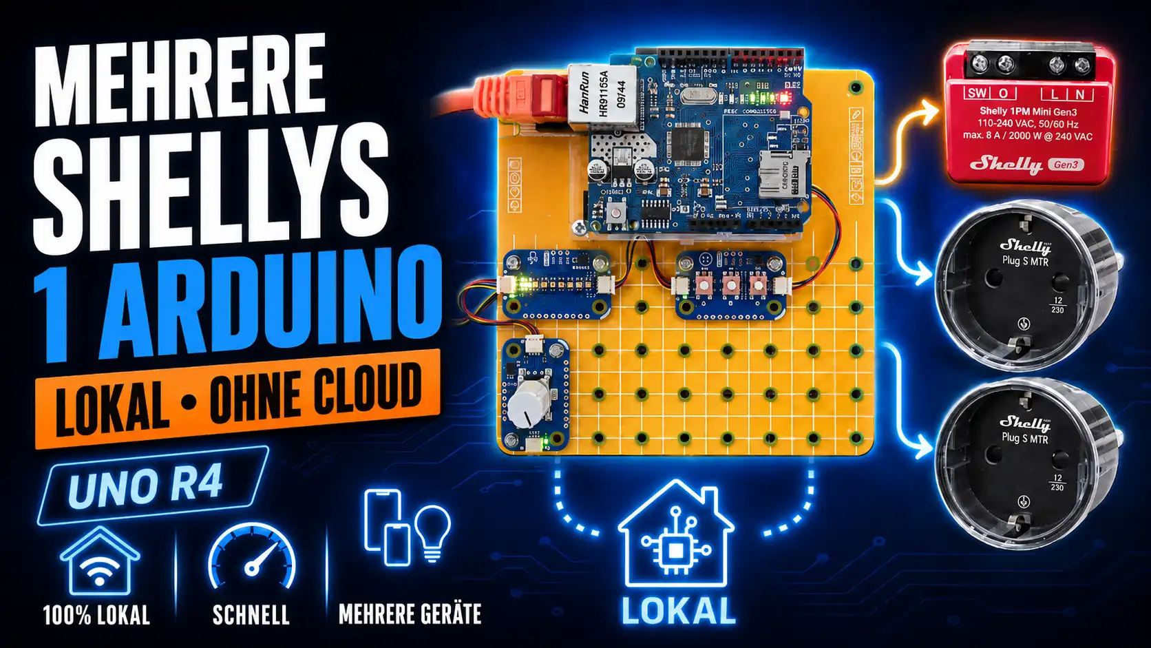 Thumbnail zum Projekt mehrere Shellys mit Arduino UNO R4 lokal und ohne Cloud steuern