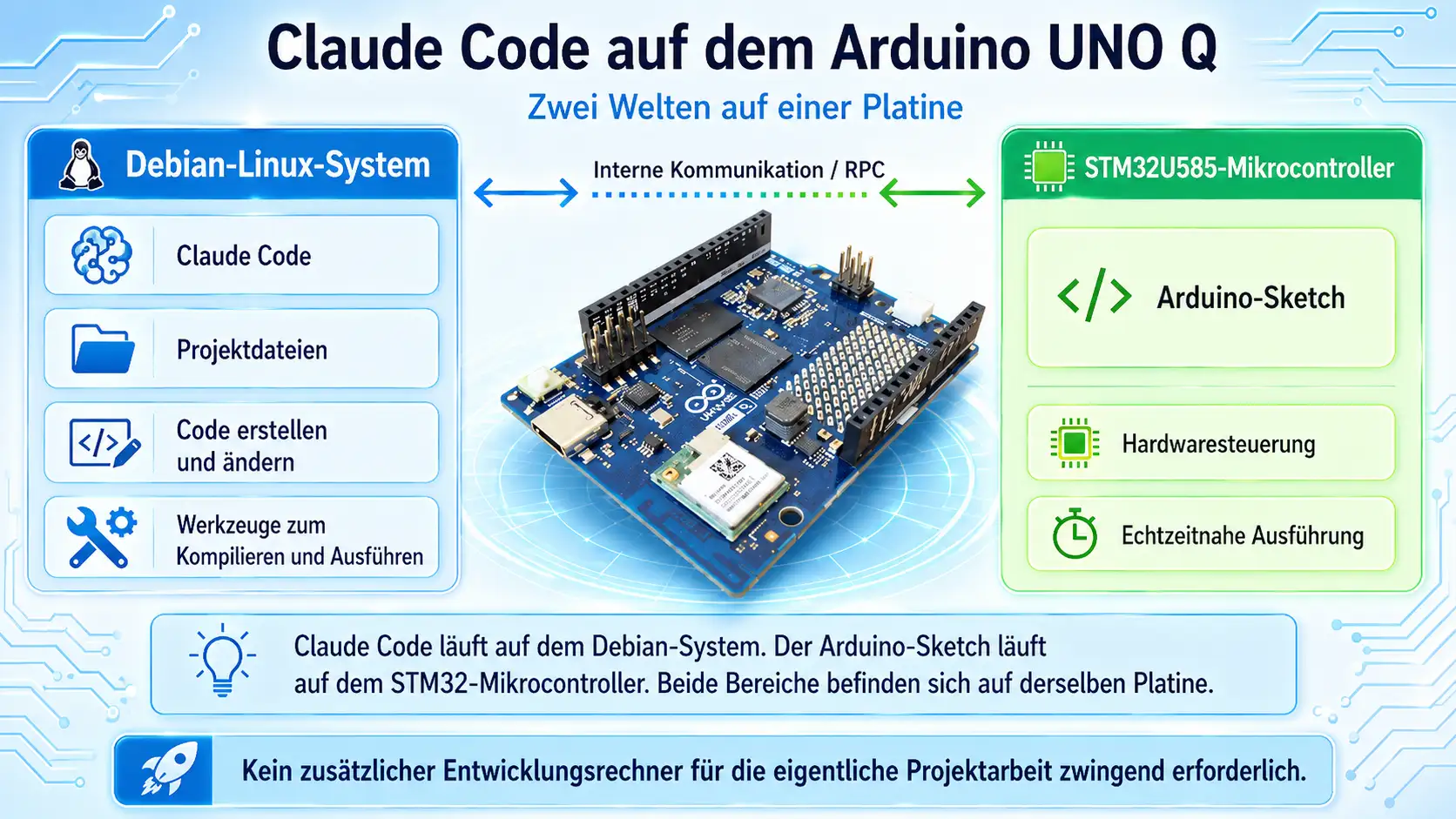 Aufbau des Arduino UNO Q mit Claude Code auf Debian und Arduino-Sketch auf dem STM32
