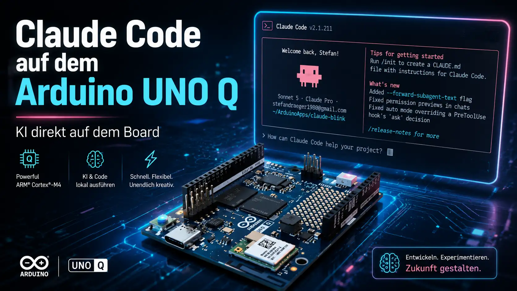 Arduino UNO Q mit Claude Code im Terminal als Entwicklungsumgebung für Mikrocontroller-Projekte
