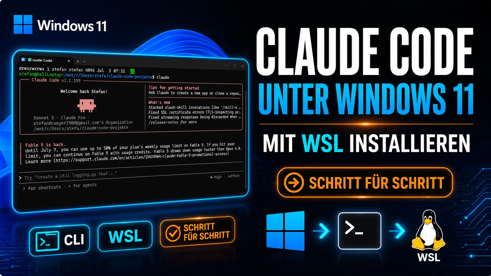 Thumbnail zum Blogbeitrag über die Installation von Claude Code unter Windows 11 mit WSL