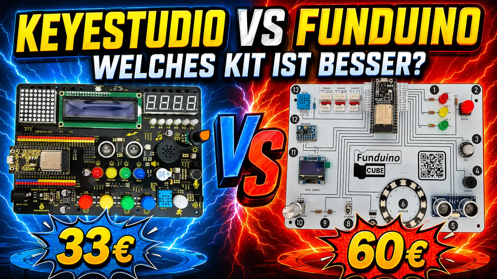 Thumbnail zum Vergleich zwischen dem Keyestudio Inventor Starter Kit und dem Funduino Cube