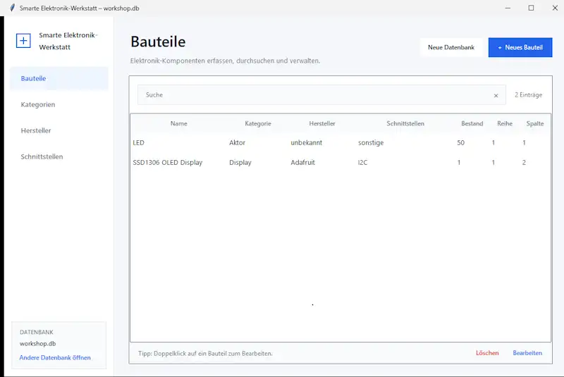 Python-Tool der smarten Elektronik-Werkstatt zum Katalogisieren und Verwalten des eigenen Bauteilbestands