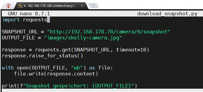 Python-Skript zum laden eines Snapshots der Shelly Kamera