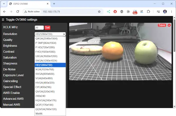 Weboberfläche zum konfigurieren der ESP32-CAM