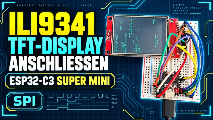 2,4-Zoll-ILI9341-TFT-Display auf einem Breadboard mit einem ESP32-C3 Super Mini