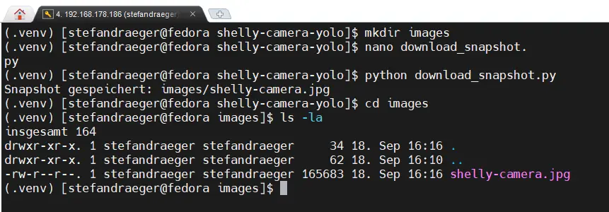 laden eines Snapshots von der Shelly Kamera via Python Skript