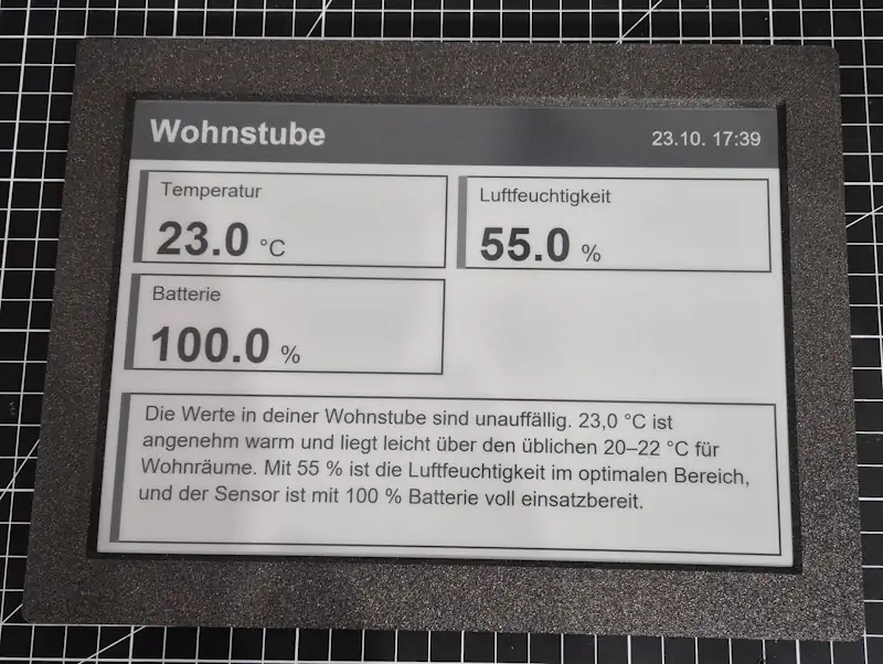 10 Zoll graustufen ePaper Display mit Sensorwerten und analyse dieser von Claude