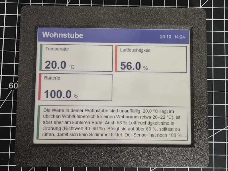 6 Zoll ePaper Display mit analyse der Sensorwerte von Claude