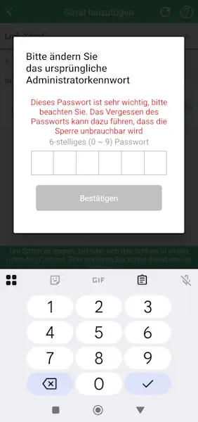 Admin Pin für die App esmartLock vergeben