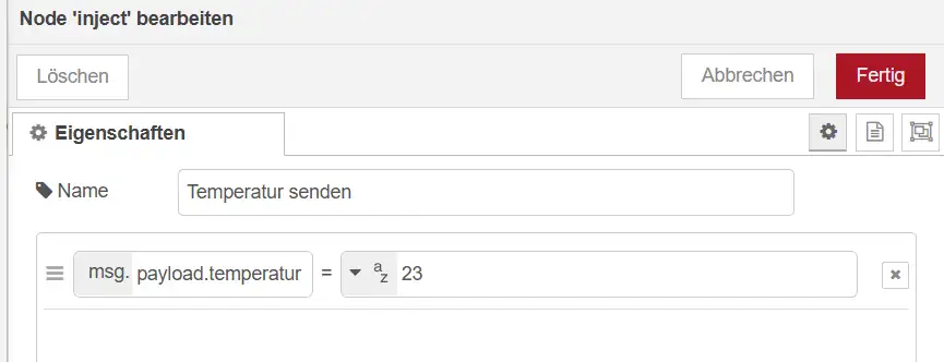 Injection Node mit Temperaturwert als String