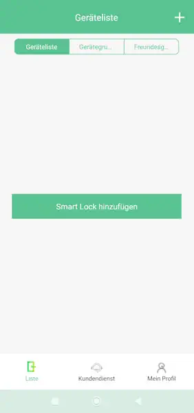 Startbildschirm der App esmartLock nach der Installation