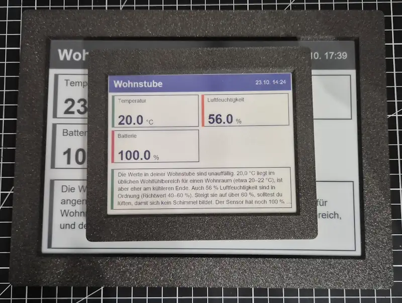 ePaper Displays mit Analyse der Sensorwerte von Claude